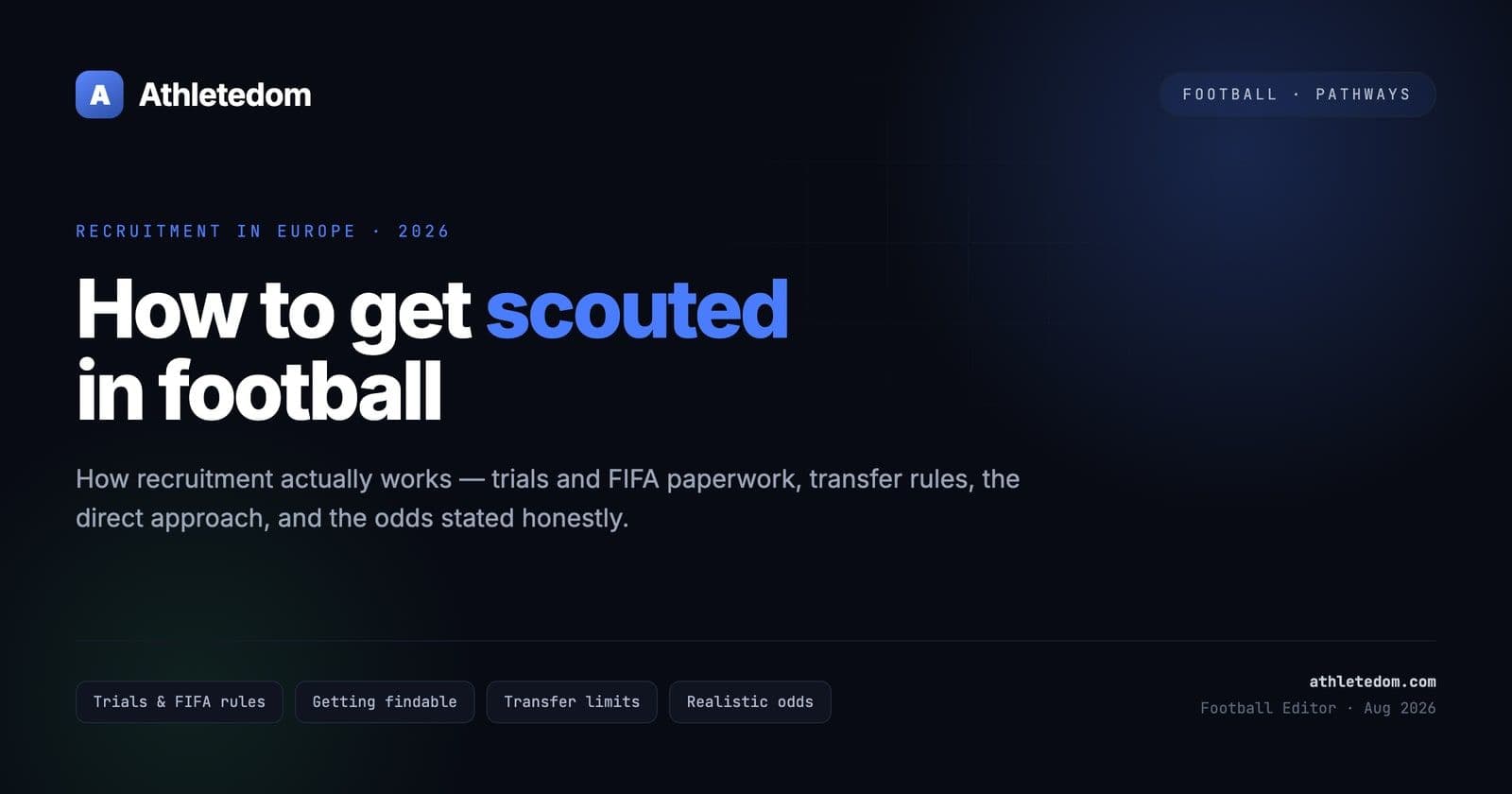 How to get scouted in football — Athletedom football pathways guide cover.