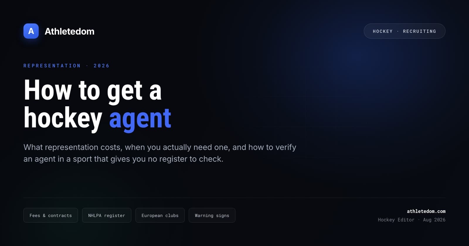 How to get a hockey agent — Athletedom hockey recruiting guide cover.