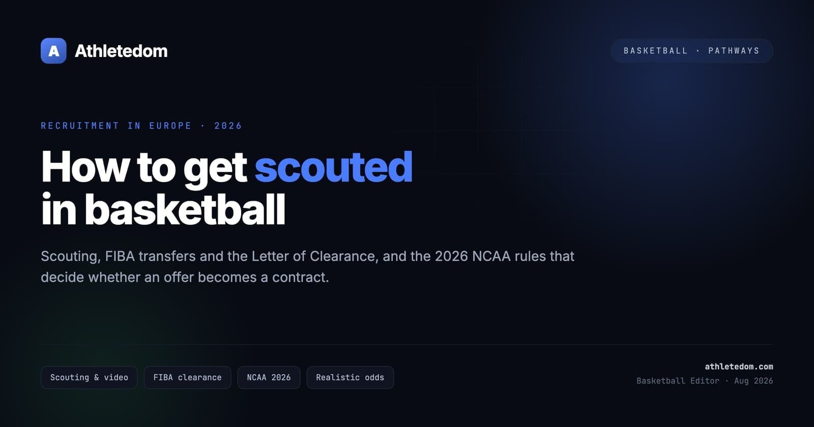 How to get scouted in basketball — Athletedom basketball pathways guide cover.